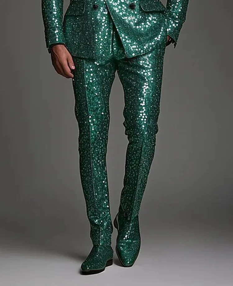 Okaywear Party Sequin Slant Pocket Straight Leg Suit Pants 