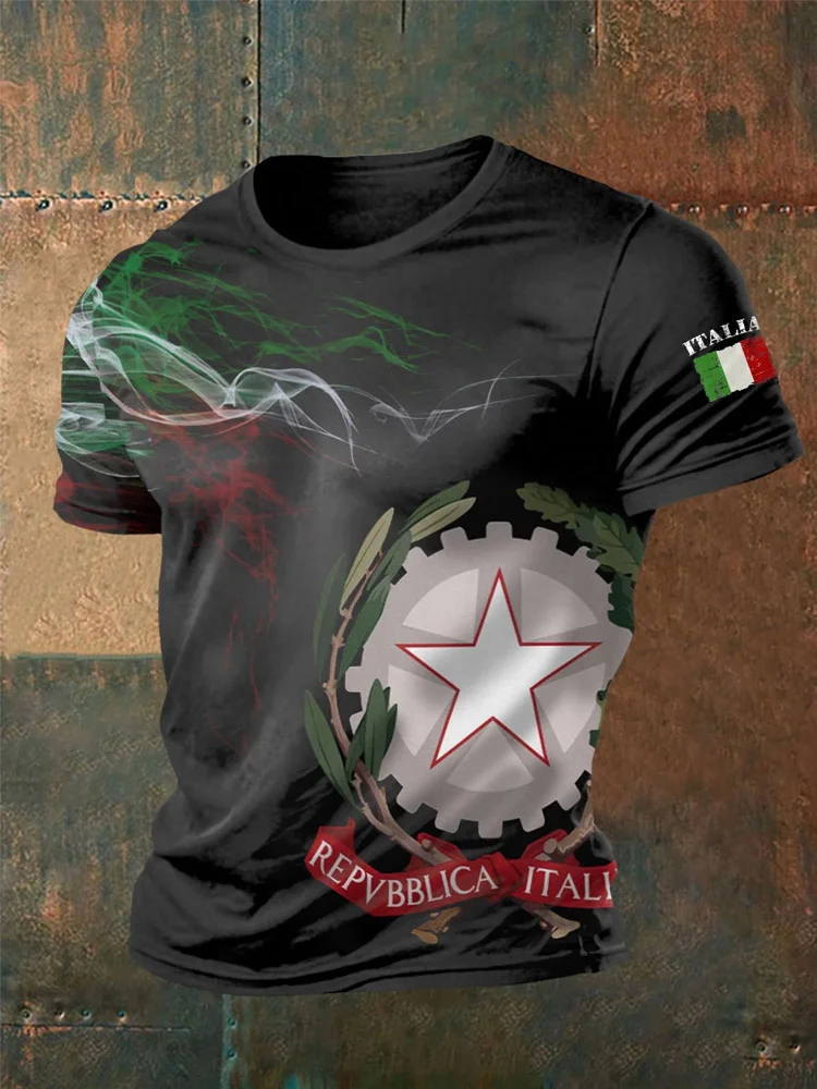 T-shirt casual da uomo con stampa della bandiera italiana