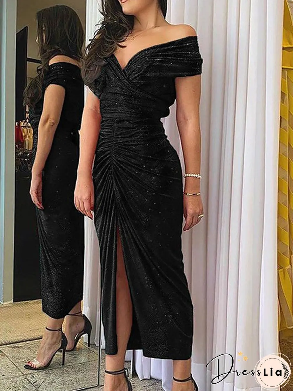 Women's Sheath Dress Midi Dress Short Sleeve Fall Hot Sexy Black Red Green Gray S M L XL Black Dresses