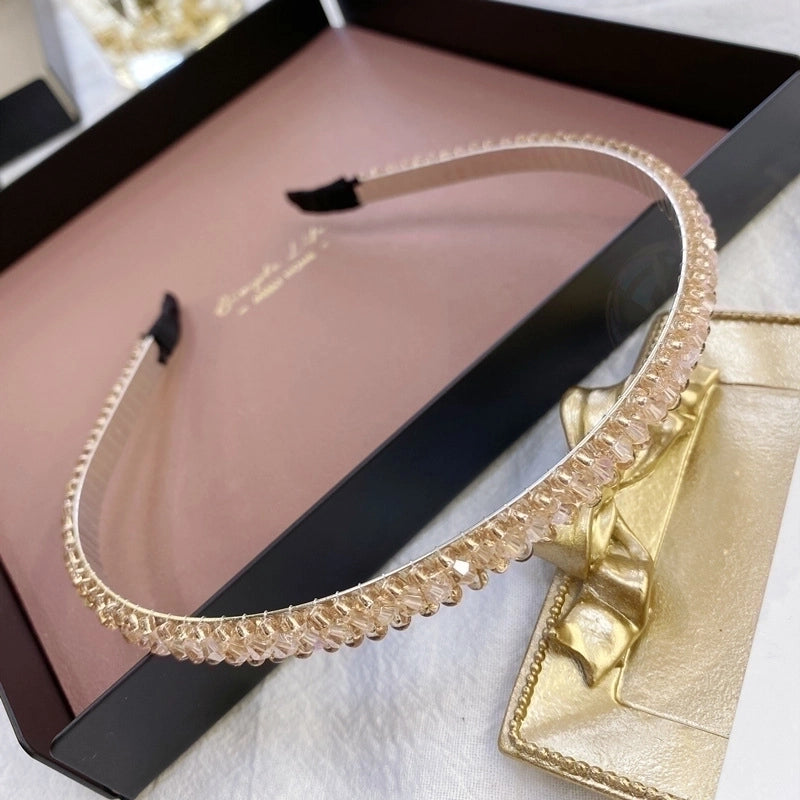 South Korea’s New Crystal Full Diamond Headband Summer Simple Hair Hole Steel Ring Thin Edge Headband