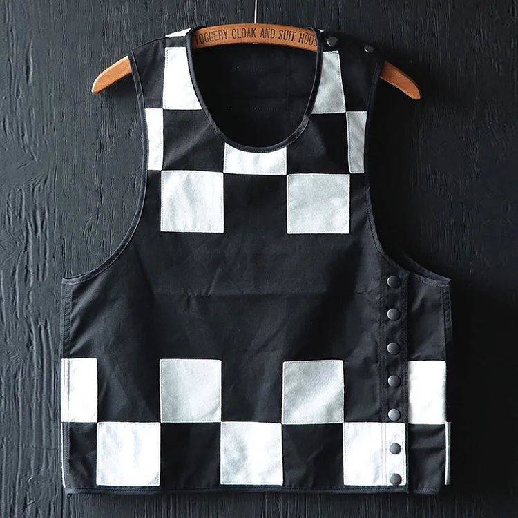 Retro Motorcycle Checkerboard Vest