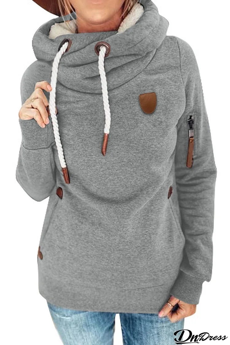 Cowl Neck Drawstring Hoodie