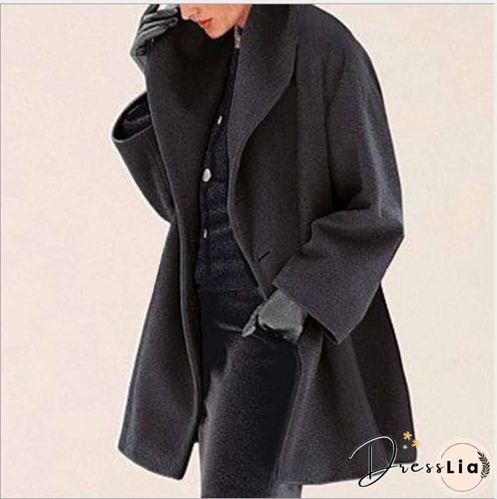 Round Neck Winter Plain Loose Coat With Hat