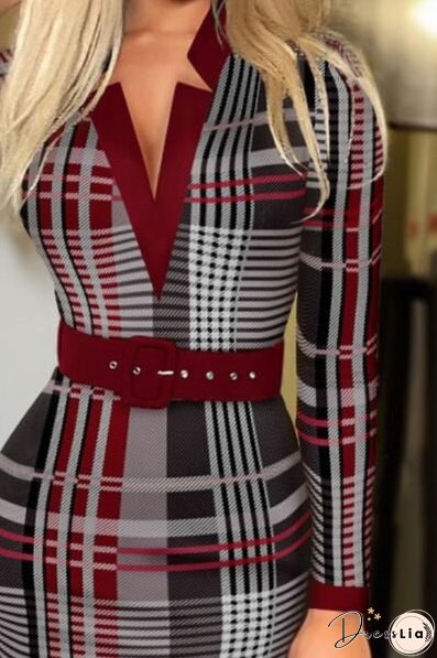 Printed Notched Long Sleeve Wrap Dress