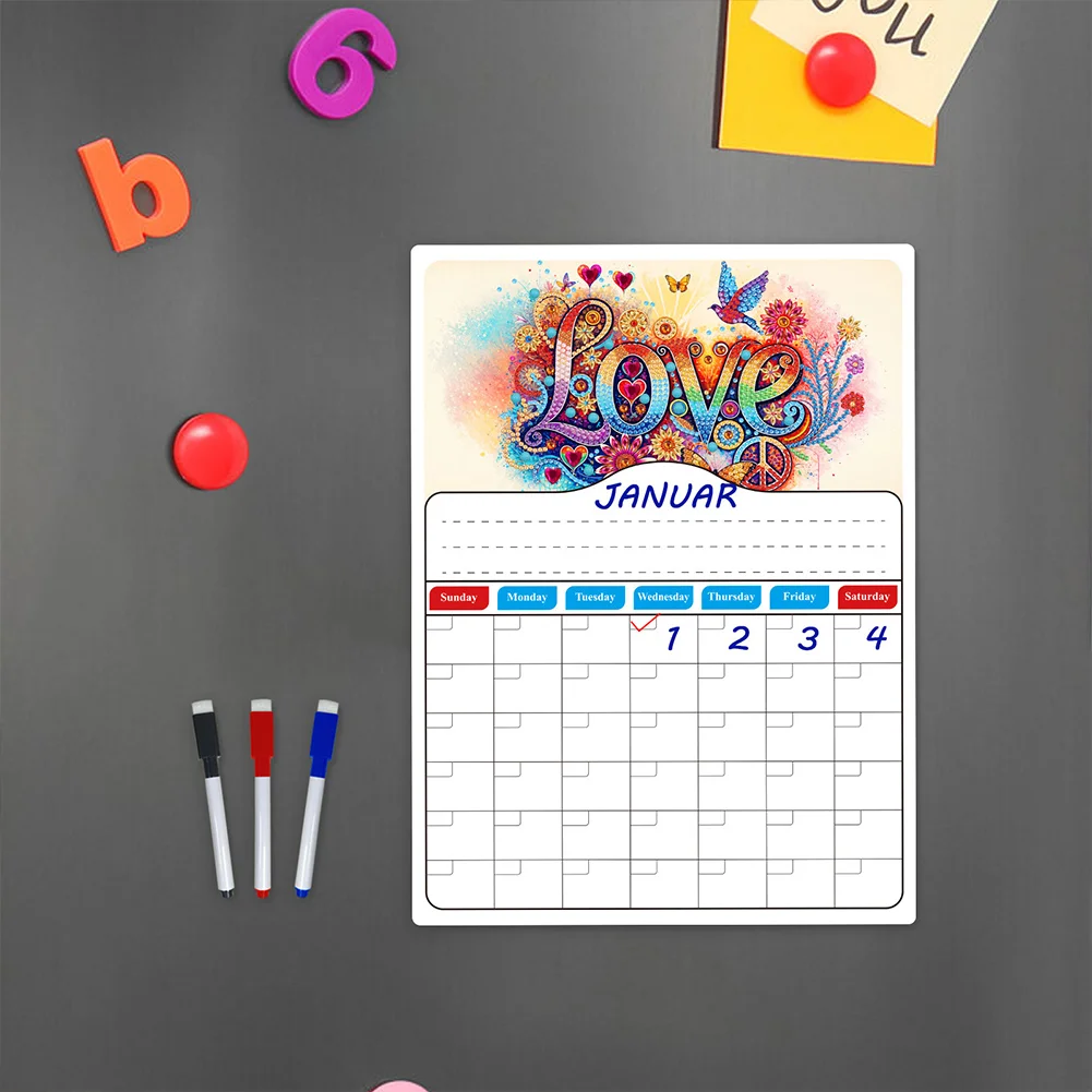 LOVE DIY Diamond Painting Fridge Stickers Calendar for Fridge Whiteboard