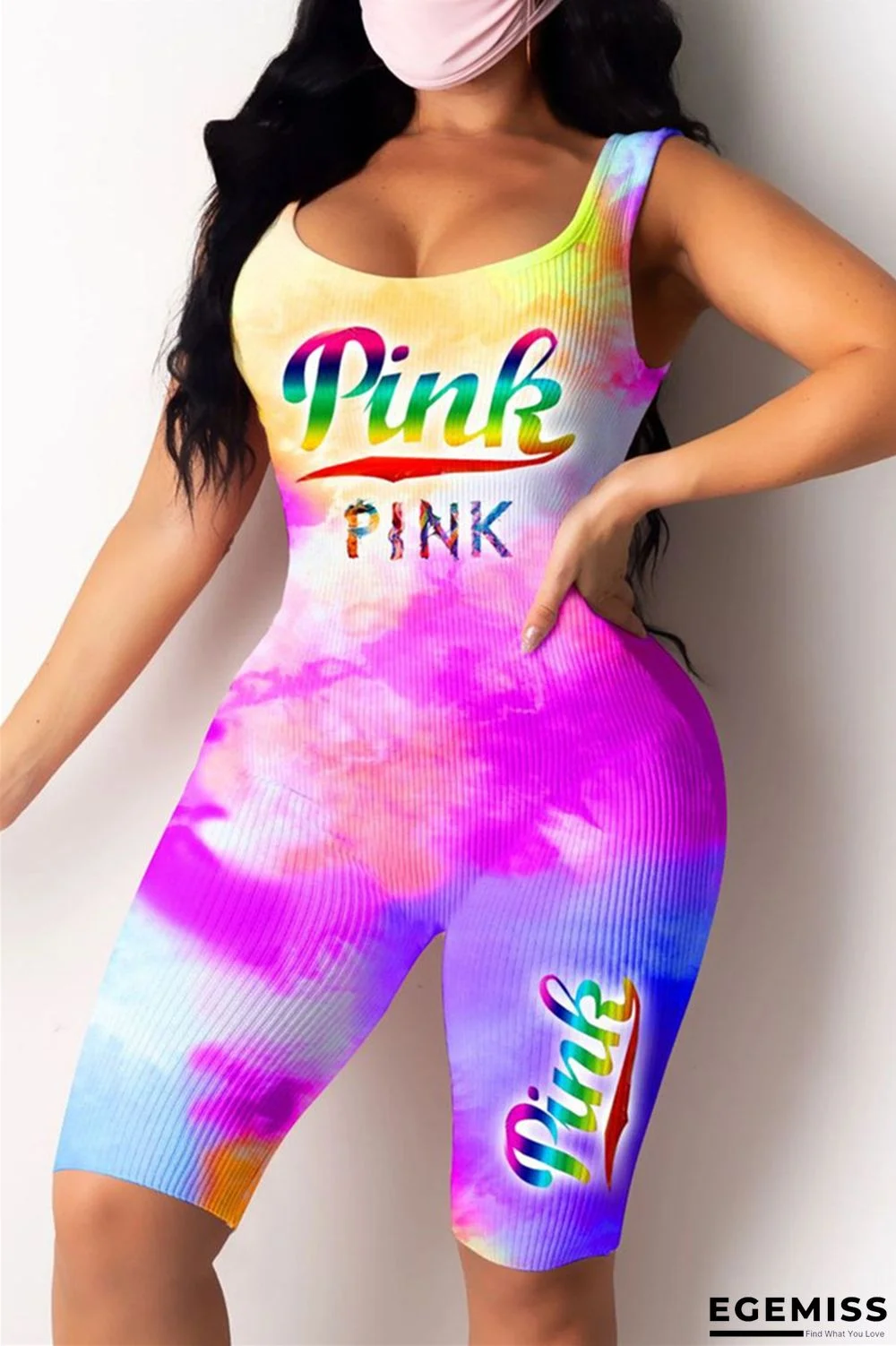 Rose Red Fashion Sports Letter Printed Vest Romper | EGEMISS