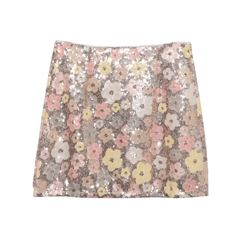 Nigikala Nigikala Heavy Industry Lighting Flowers A-Word Skirt High Waist Thin Ass Anti-Light Short Skirt Women 8158