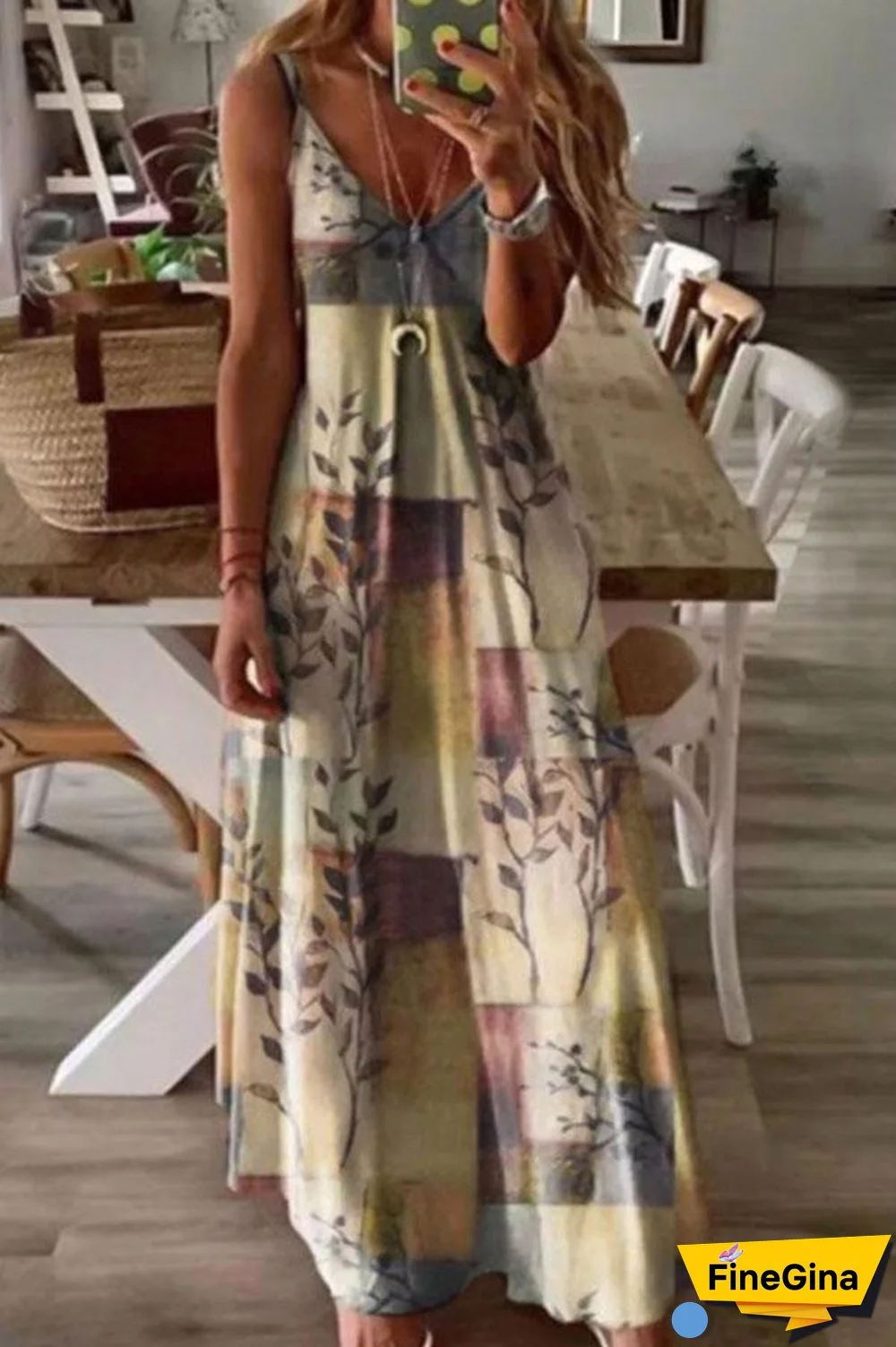 Spaghetti Bohemian Floral Print Holiday Maxi Dress