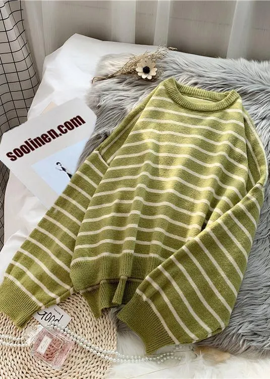 Fashion beige striped sweaters trendy plus size o neck low high design Sweater Blouse