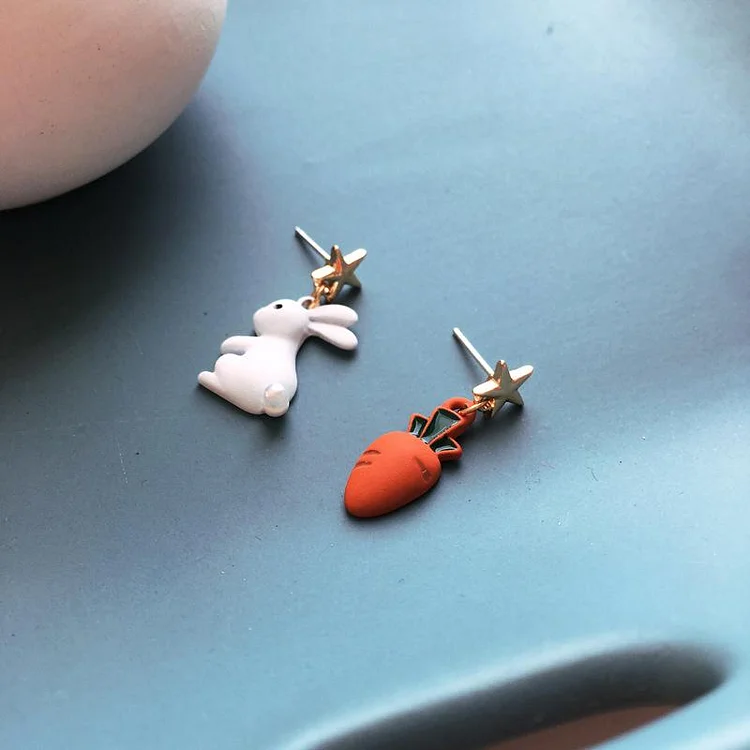 Cute White Rabbit Carrot Earrings
