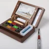 12-Color MINI Walnut Paint Box Watercolor Packaging Portable Sketchbook Travel Watercolor Set