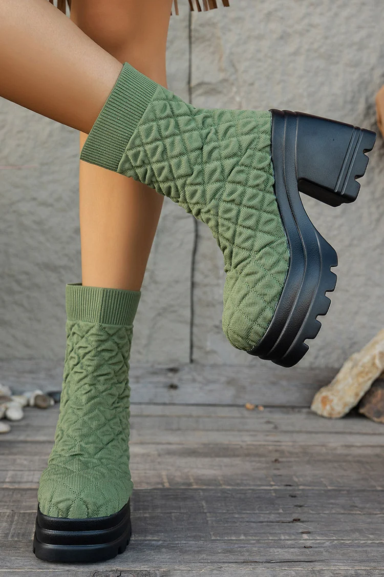 Fashionable Solid Color Round Toe Thick Heel Boots