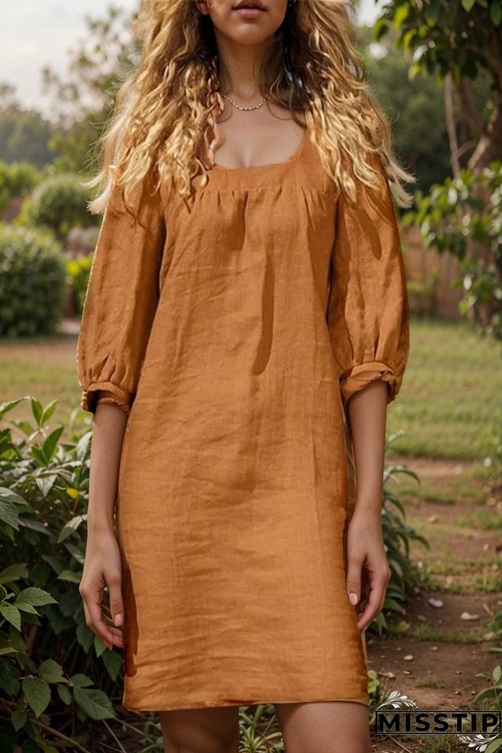 cotton linen loose casual half sleeve mini dress