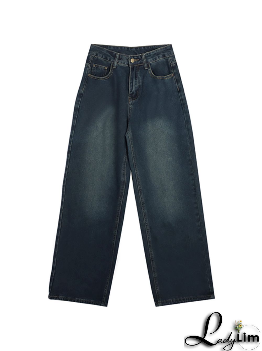 Vintage Dark Blue High Waist Mopping Boyfriend Jeans