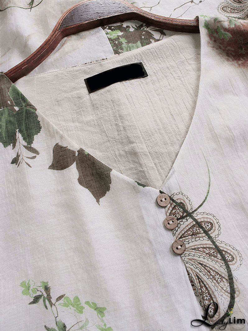 Women's Floral Printed Asymmetric Hem Blouse - Loose Fit, Retro Style