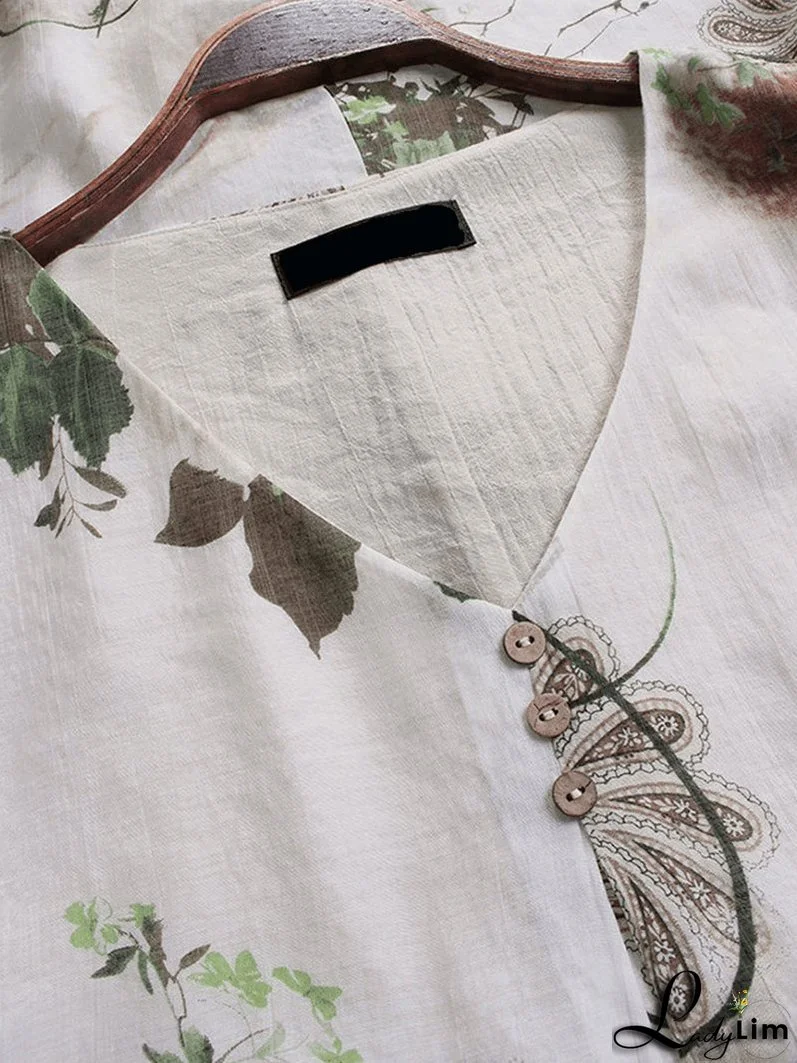 Women's Floral Printed Asymmetric Hem Blouse - Loose Fit, Retro Style