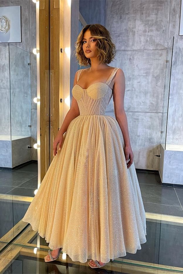 Amazing Straps Sweetheart Glittering Prom Dress Tea-Length - lulusllly