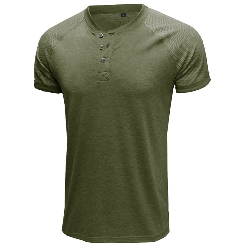 Men's Henley Collar Solid Short Sleeve T-Shirt-Compassnice®