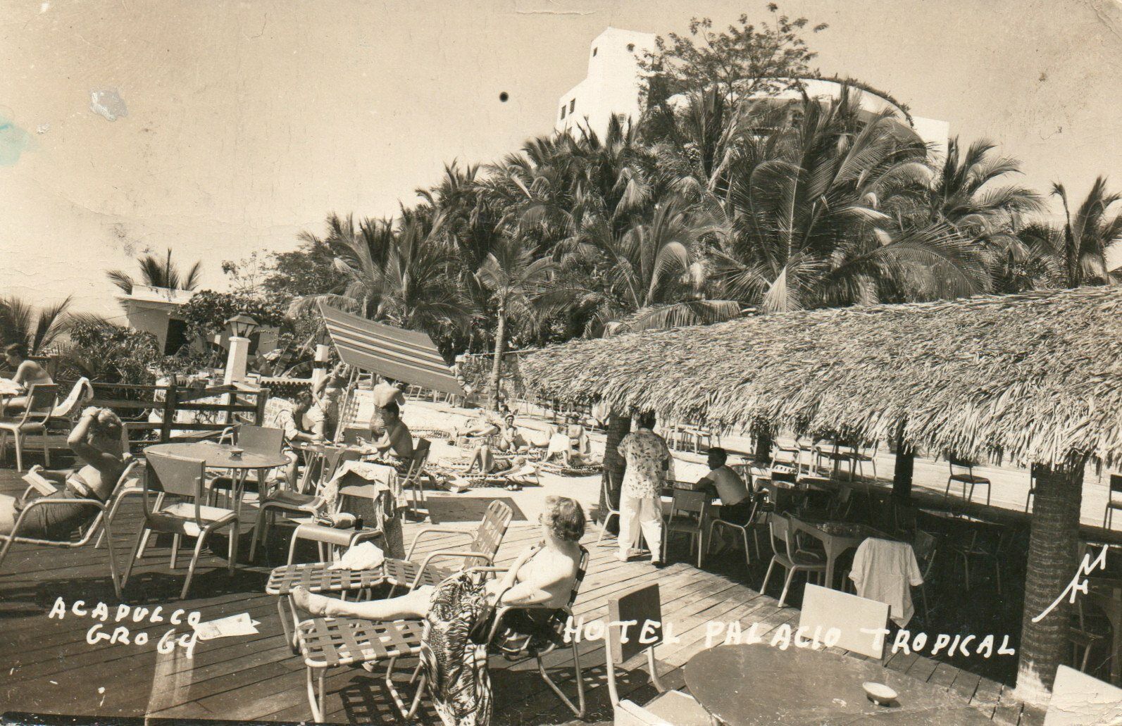 Hotel Palacio Tropical Acapulco Mexico Real Photo Poster painting RPPC Postcard Posted w/ Stamps