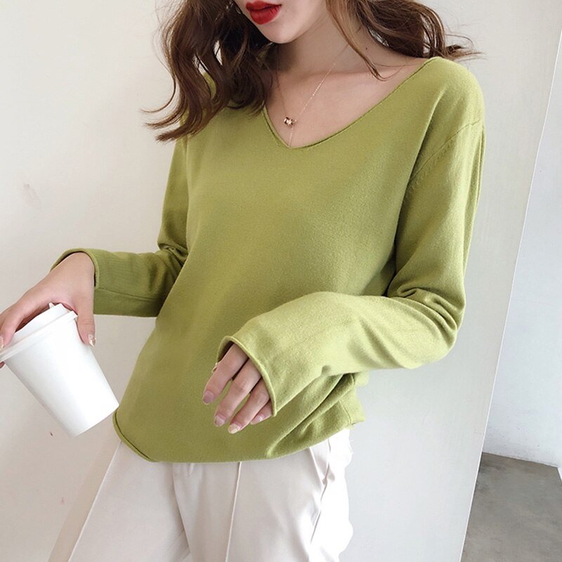 AOSSVIAO New 2021 Autumn Winter Women's Sweaters V-Neck Minimalist Tops Fashionable Korean Style Knitting Casual Solid Pullovers