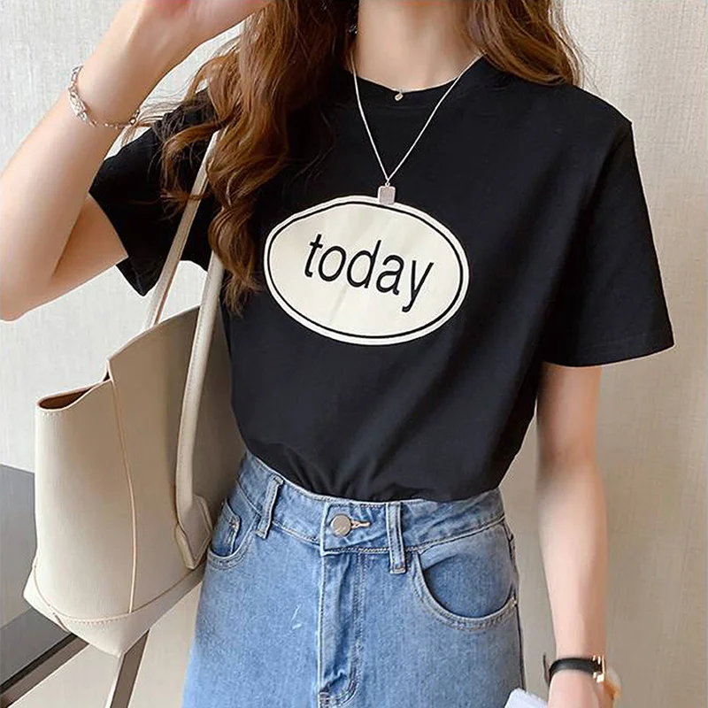 Brownm Brownm T-Shirt Women Ins Fashion 2024 New Summer Korean Edition Versatile Student Letter Print Top Women's Wear