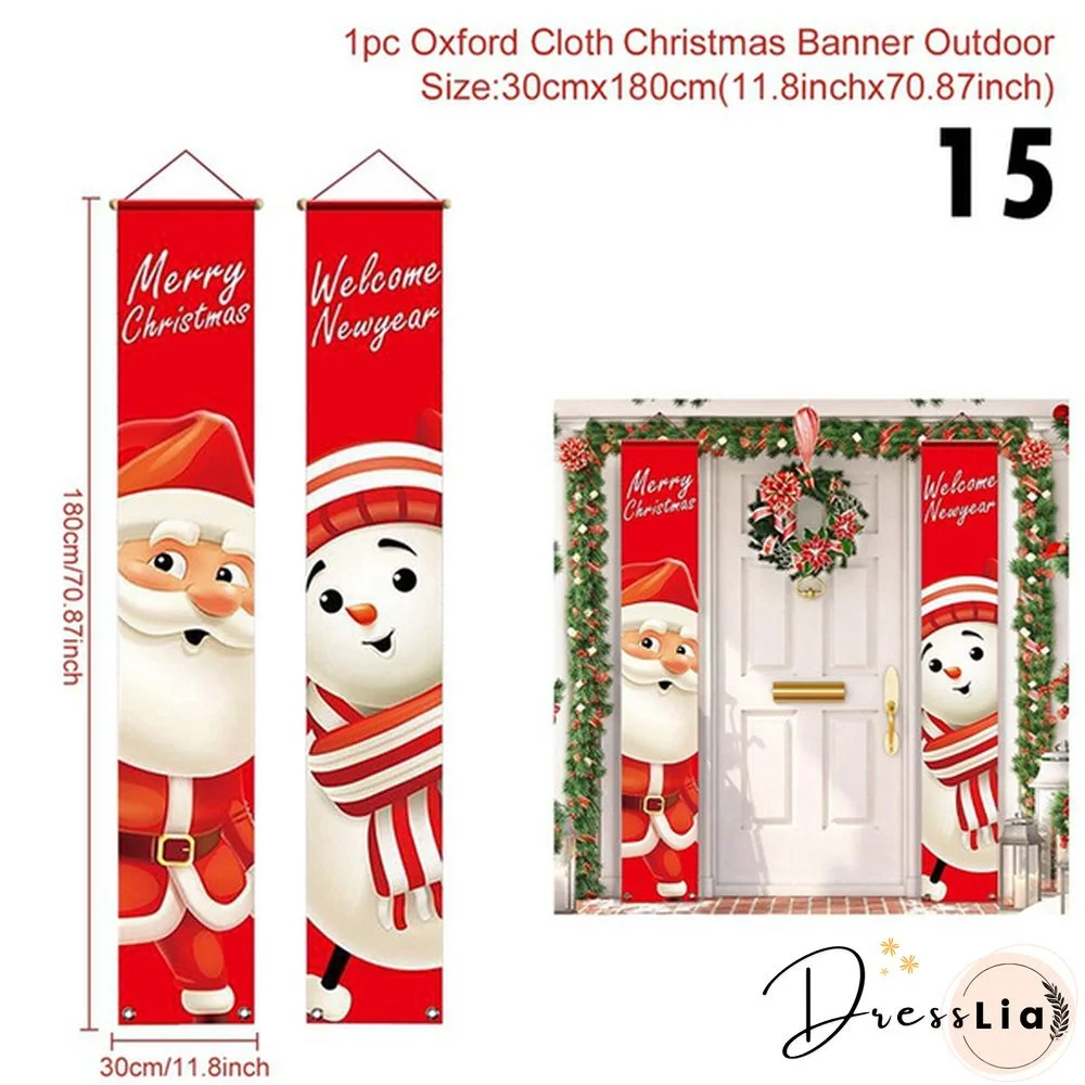 Snowman Santa Clus Merry Christmas Decorations Banner Christmas Porch Sign Hanging Banners For Indoor Outdoor Front Door Wall Xmas Christmas Decoration