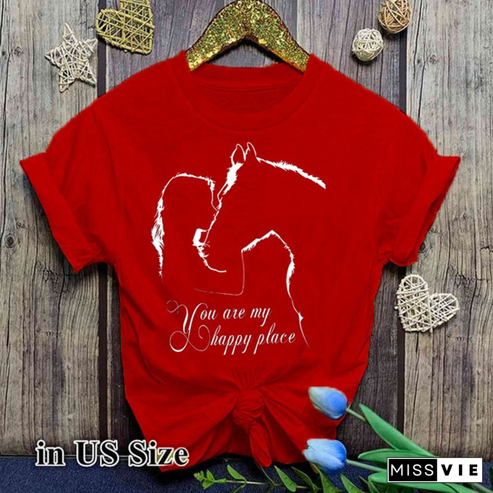 Horse Riding Lovers Horse You Are My Happy Place Black T Shirt Women Clothes S-3Xl Comfy
