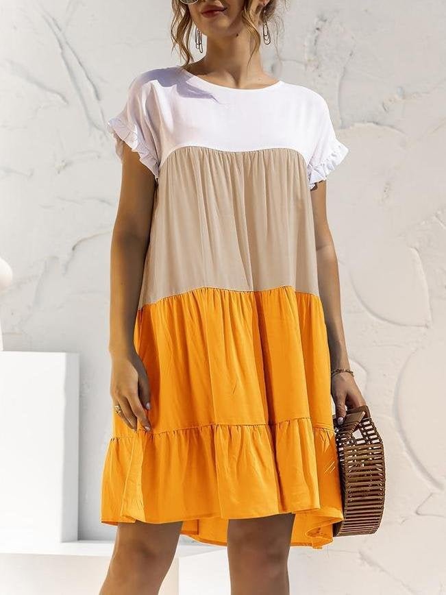 Gradient Color Block Ruffle Hem Mini Dress