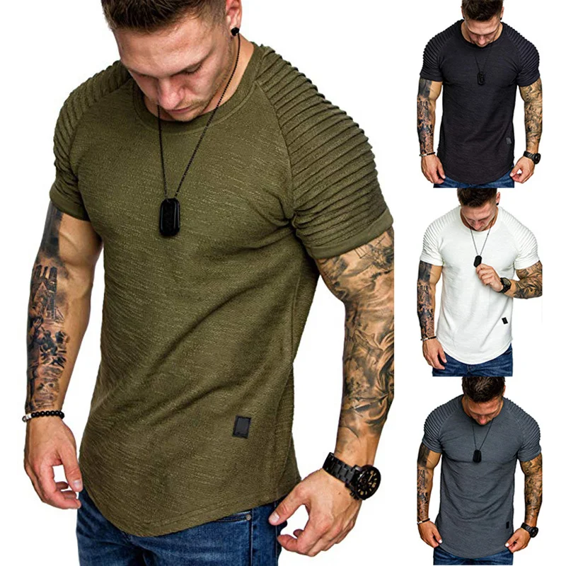Shoulder Pleated Design Round Neck Short-Sleeved T-Shirt / [viawink] /