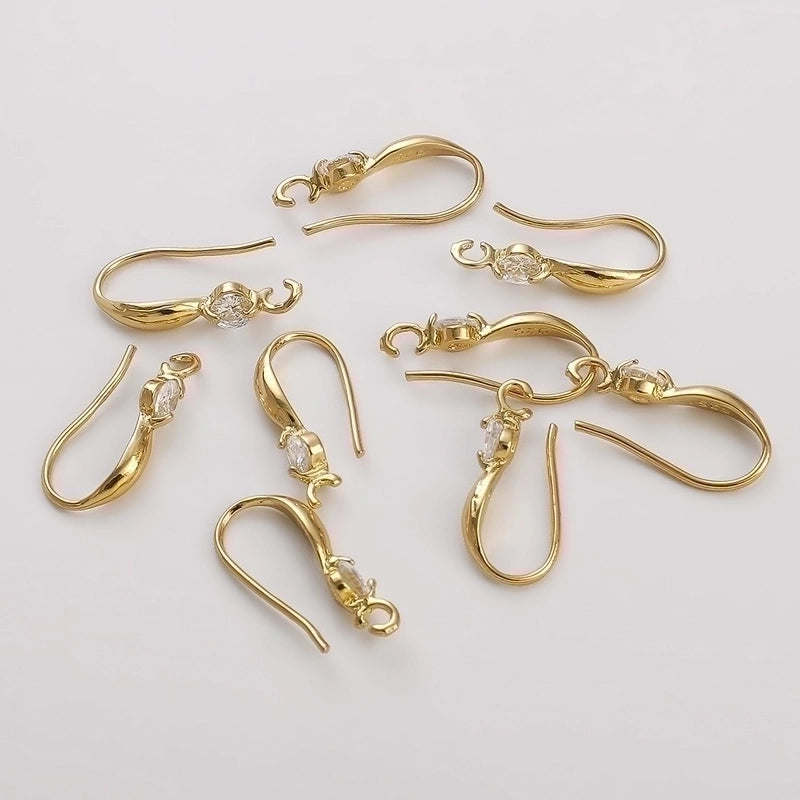 2 Pieces Set Copper Zircon Solid Color Hook Earring Findings Minimalist