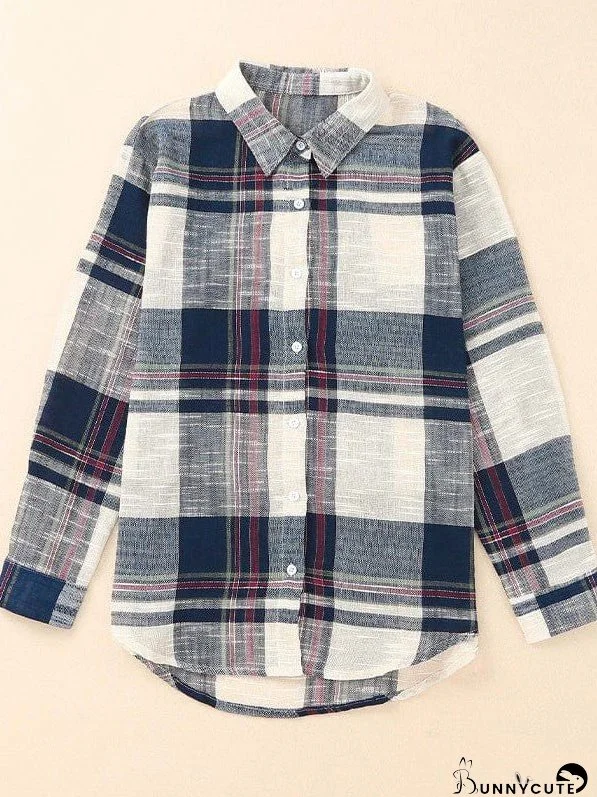 Women'S Loose Plaid Cardigan Shirt With Casual Pocket