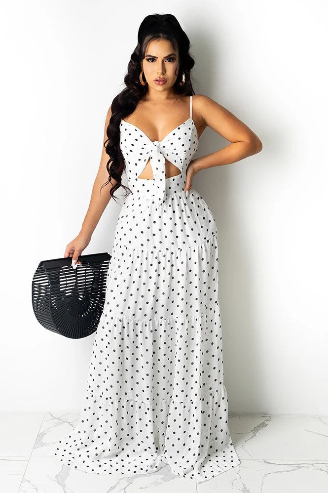 Strap Dots Print Knot Maxi Dresses