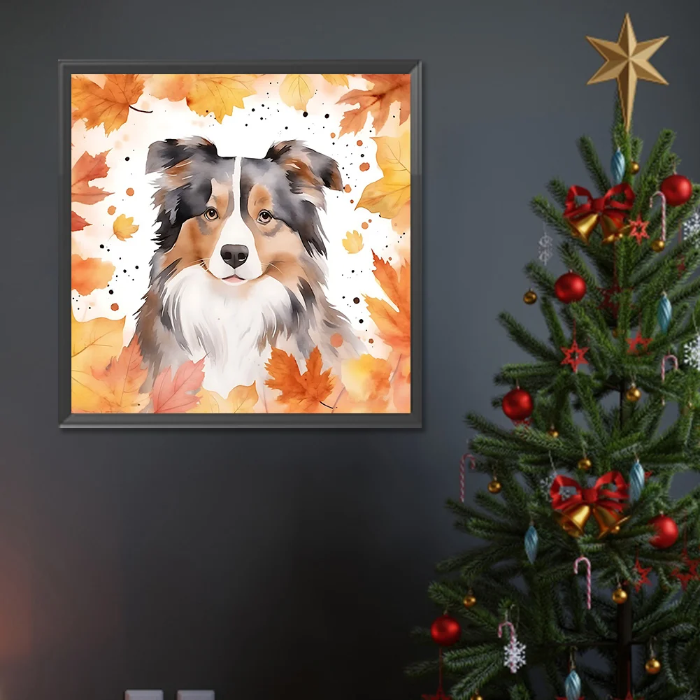 Full Round Diamond Painting 30*30cm - Maple Leaf Puppy