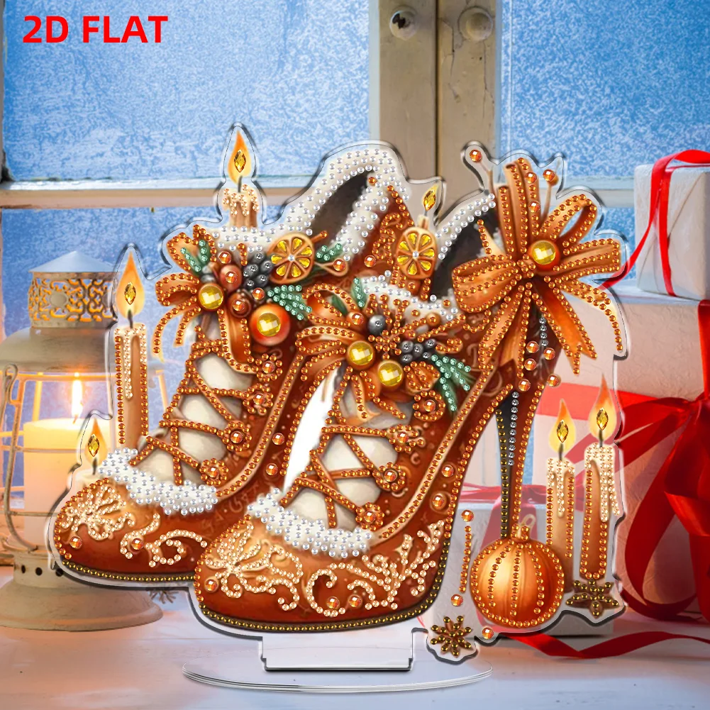 2D Flat Xmas High Heels DIY Acrylic Desktop Diamond Art Kits for Adults Beginner