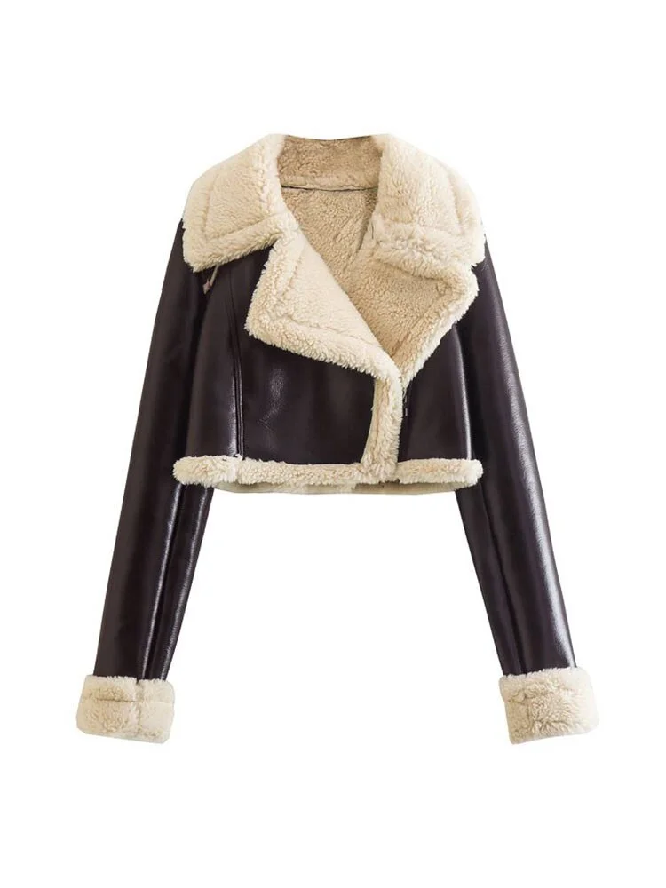 Women Fashion Lapel Lambswool Coat Double Sided Short Jacket | IFYHOME