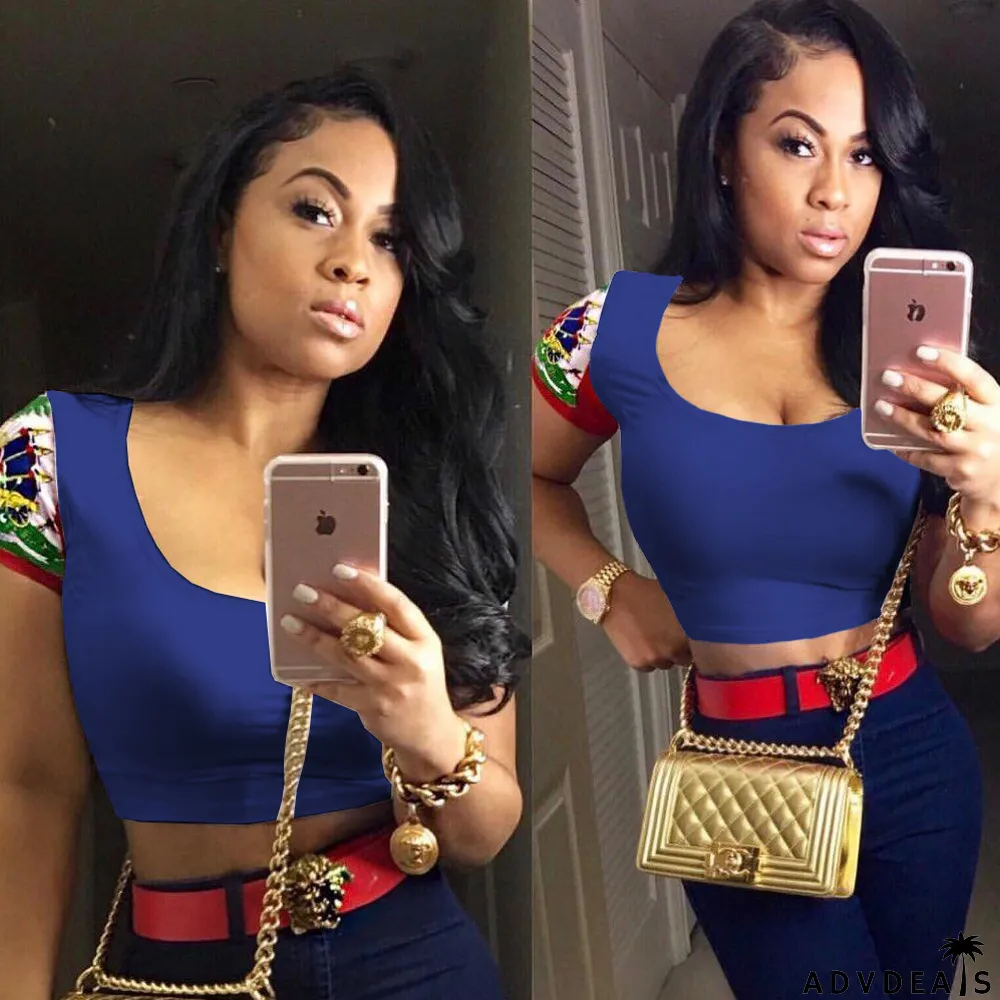 Casual Printed Short Sleeve Slim T Shirts Top