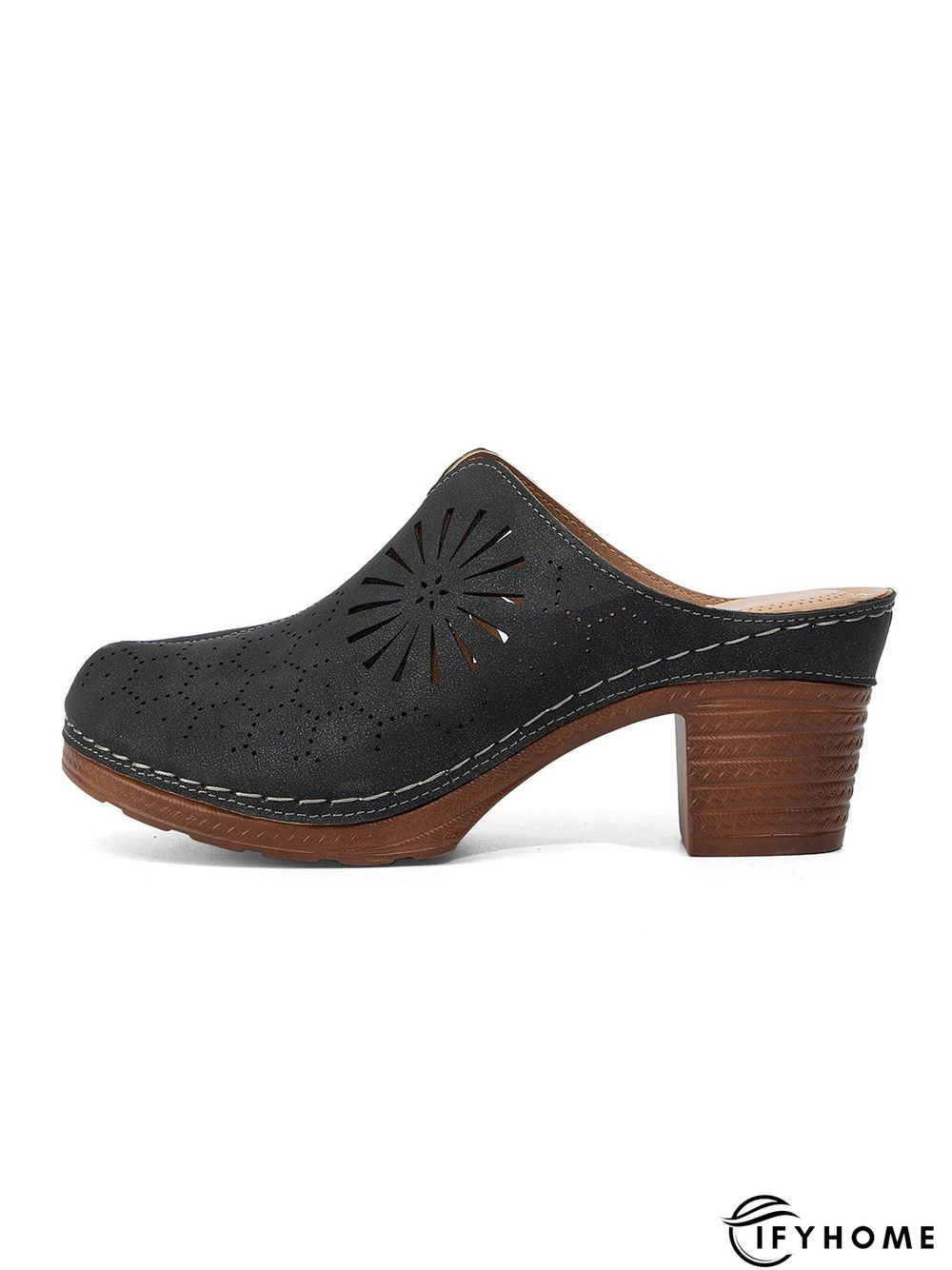 Vintage Plus Size Hollow out Chunky Heel Mules | IFYHOME