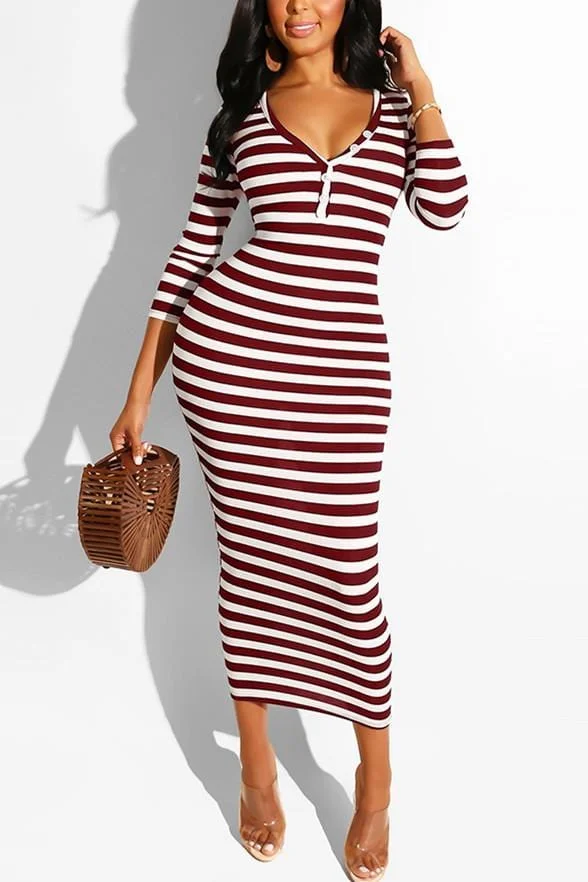 Fashion Casual Striped Printing Slim Dress