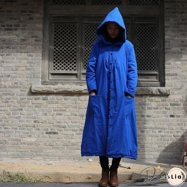 Women Hooded Parkas Pockets Button Vintage CoatLoose Thick Warm Women Clothes Parkas