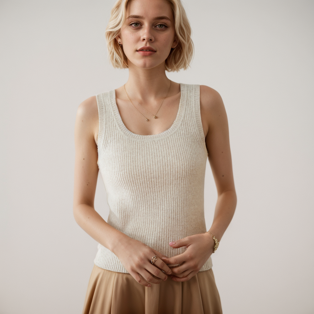 Skinny Cashmere Sexy U-Neck Base Vest REAL SILK LIFE