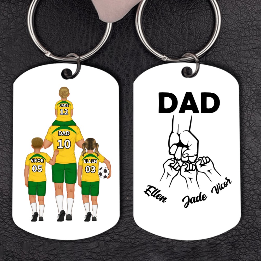 1-3 Names - Personalised Dad Football Team Fist Keychain Customized Name Gift with Gift Box for Dad/Grandad