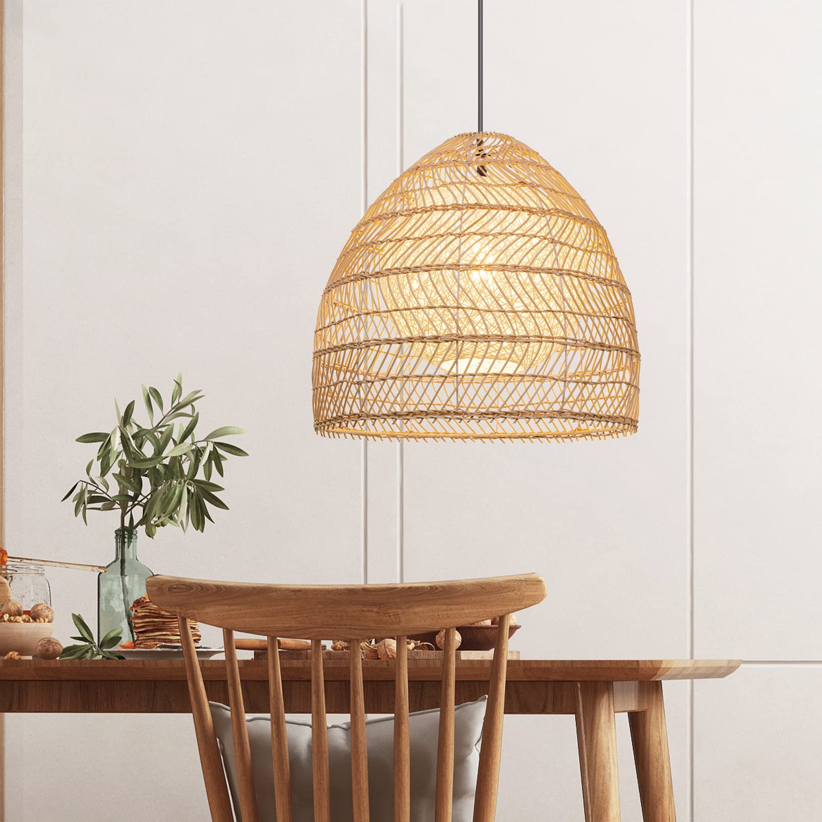 Arturest Boho Simple Basket Rattan Wicker Lampshade Ceiling Pendant Light