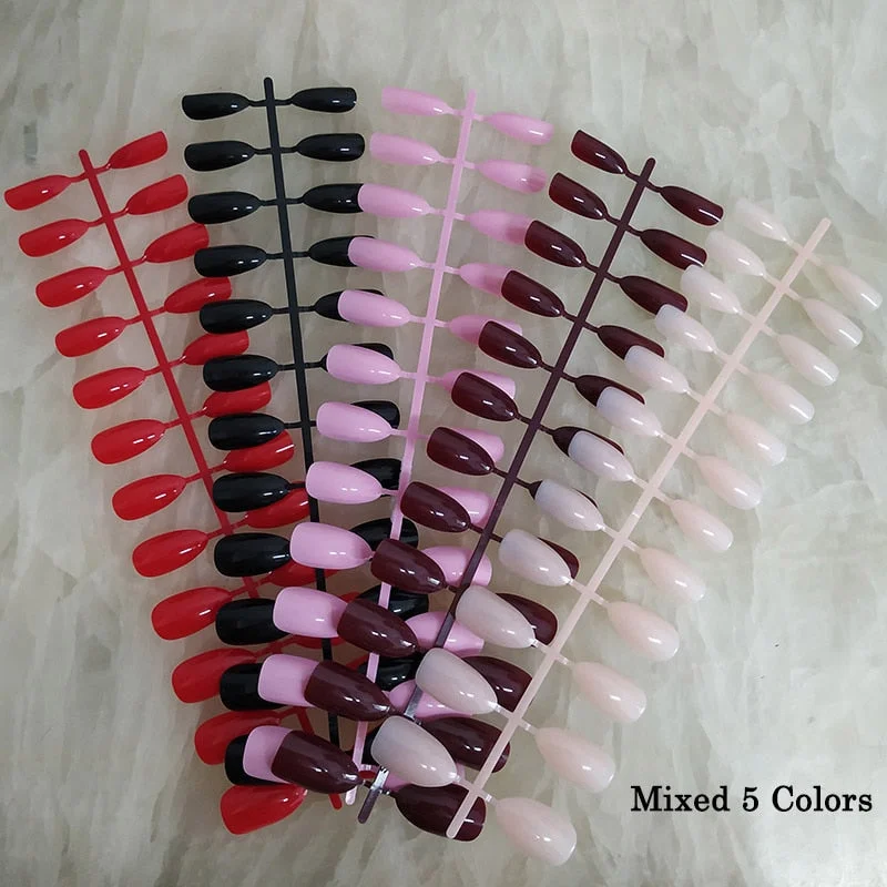 18 Colors Full Cover Stiletto Fake Nails Short Sharp Pointed False Nail Art Tips Acrylic Almond Nails Press On Nail Art Designs-Nail Inspo