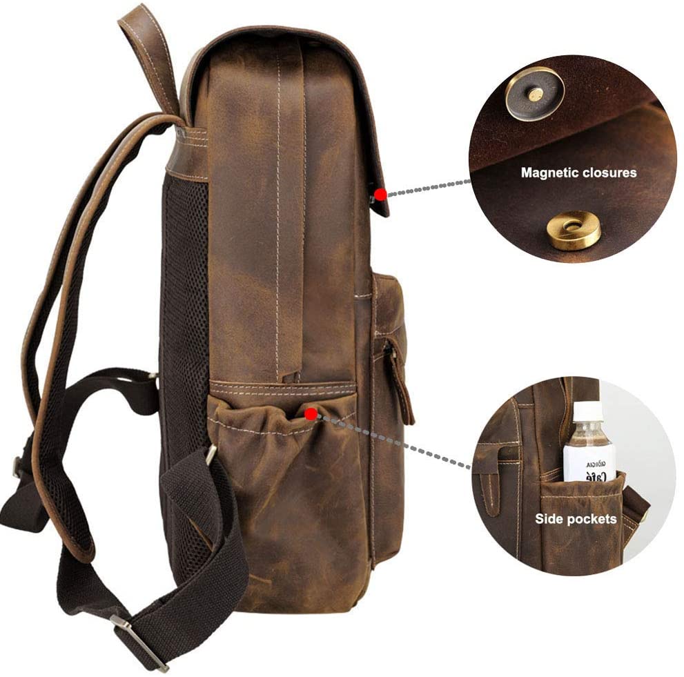 Vintage Full Grain Leather Backpack 15.6 Inch Laptop Bag Travel School Daypack