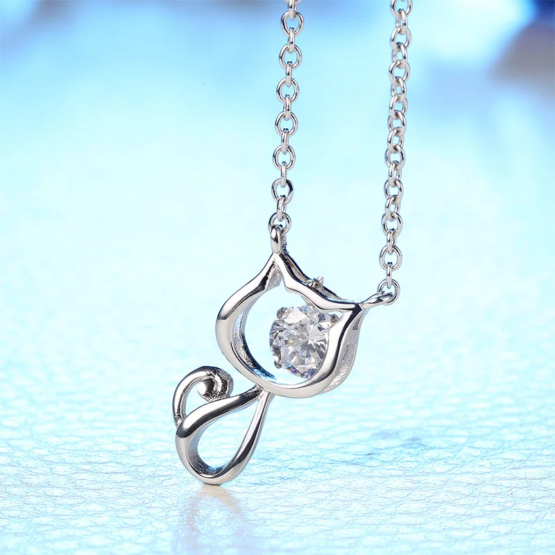 Mewaii® Sterling Silver Necklace Kitten Zircon Necklace Pendant Silver Jewelry S925 Sterling Silver Clavicle Necklace