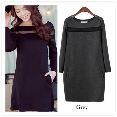 M/L/XL Grey/Black Long Sleeves Dress SP152628