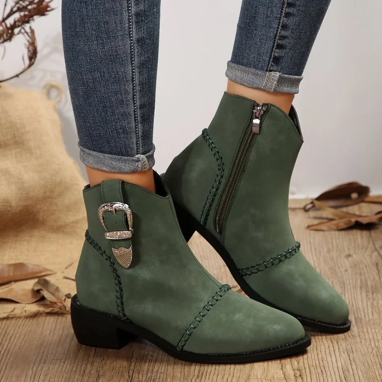 Women's Vintage Western Suede Chunky Heel Boots