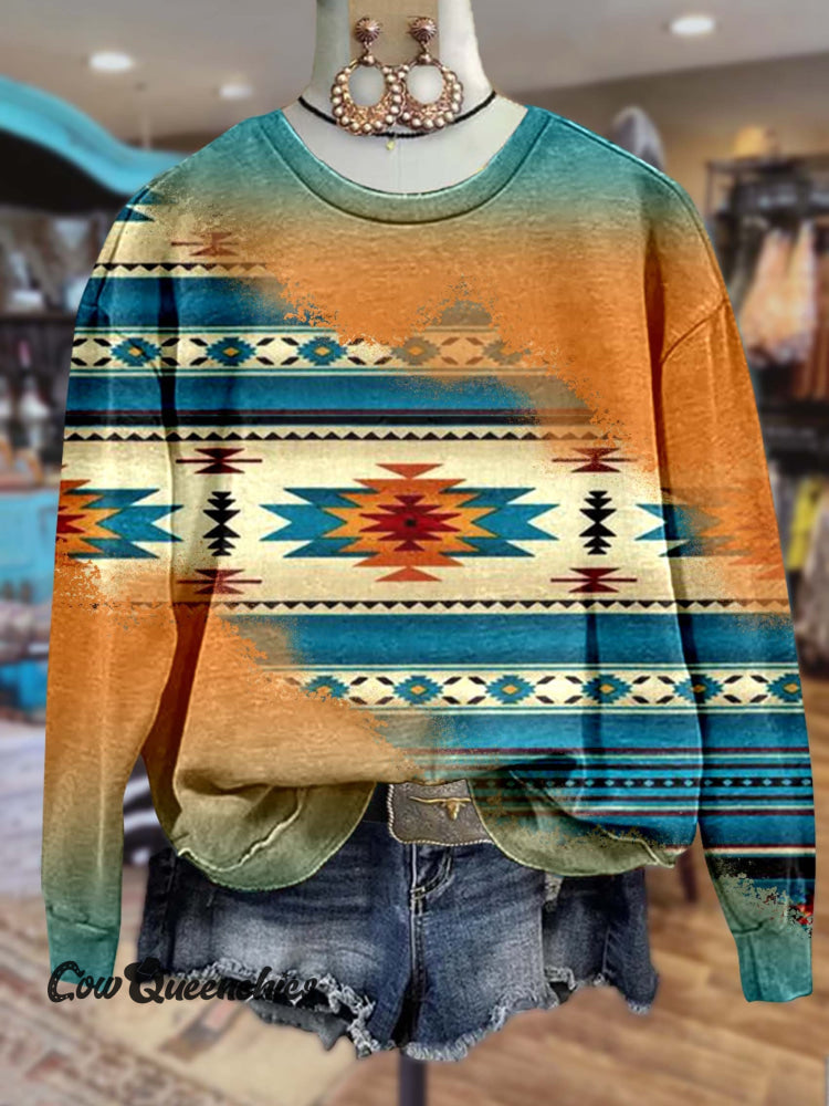 Aztac Print Casual Sweatshirt Multicolor / S