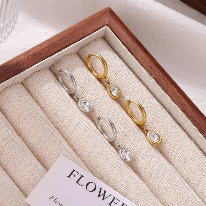 1 Pair Sweet Commute Water Droplets Water Drop 304 Stainless Steel Zircon White Gold Plated Gold Plated Stainless Steel Earrings