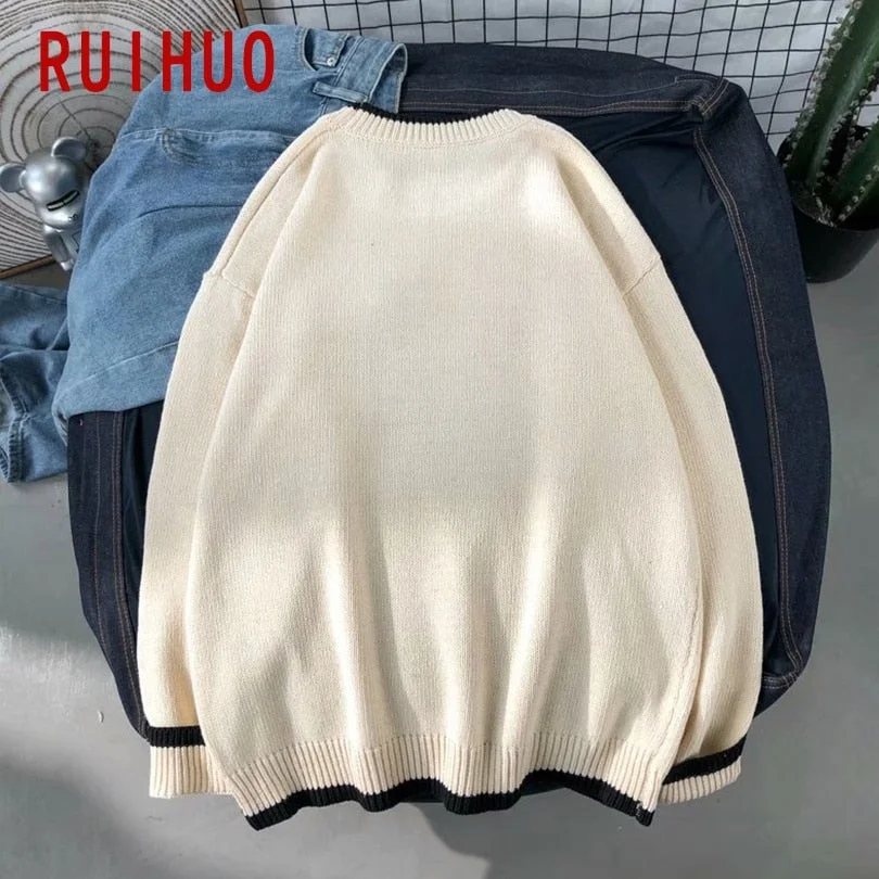 RUIHUO Harajuku Knitted Sweater Men Clothing Winter Pullover Men Sweater Fashion Harajuku Clothes Hip Hop 2XL 2021 New Arrivals
